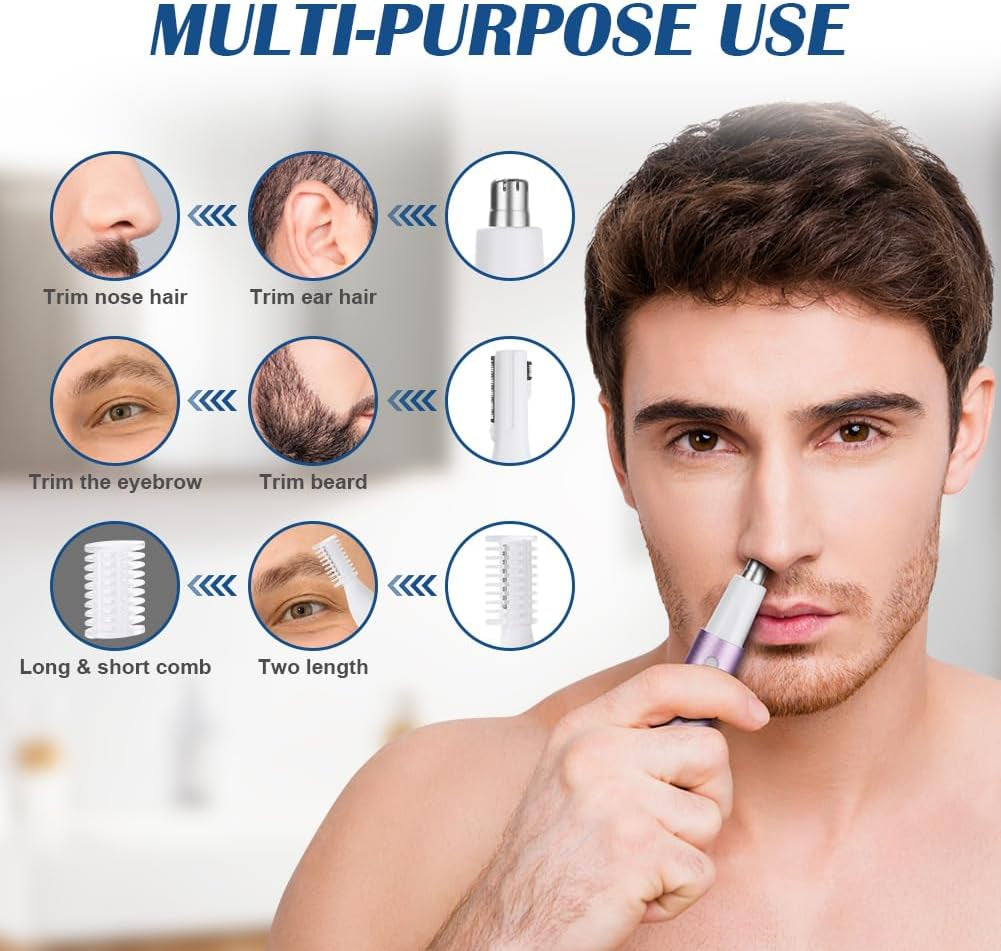 Tondeuse Nez Électrique, 2 En 1 Tondeuse À Sourcils Wet & Dry Nose Ear, USB Rechargeable Tondeuse Nez Oreilles Homme & Femmes, Tête Amovible Étanche, Moteur Silencieux, Brosse De Nettoyage