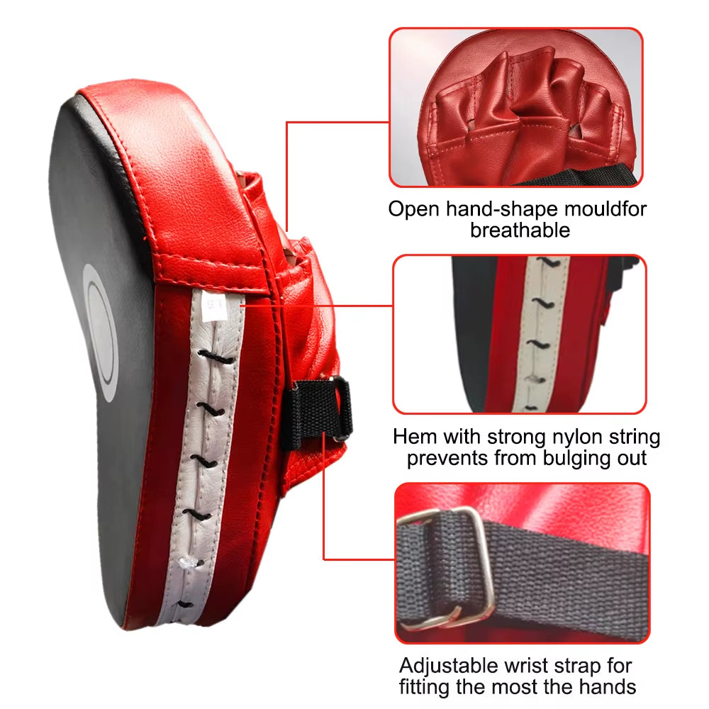 Curved Boxing Pad Muay Thai Hand Target Sanda Kickboxing Training Thickened Earthquake-Resistant Focus Punching Mitts PU Leather